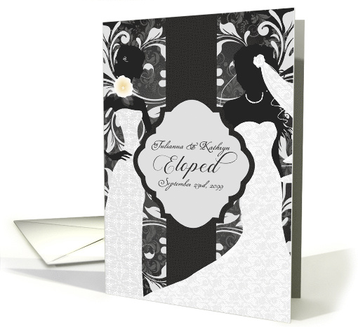 Elopement Announcement for Two Brides in Elegant Damask card (1288456)