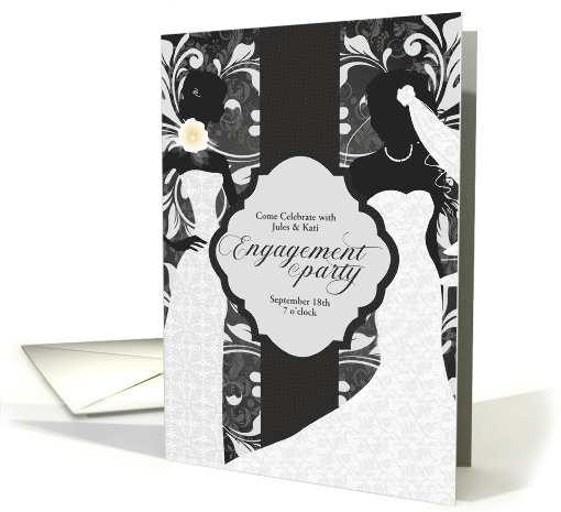 Engagement Party Invitation for Two Brides in Elegant Damask card