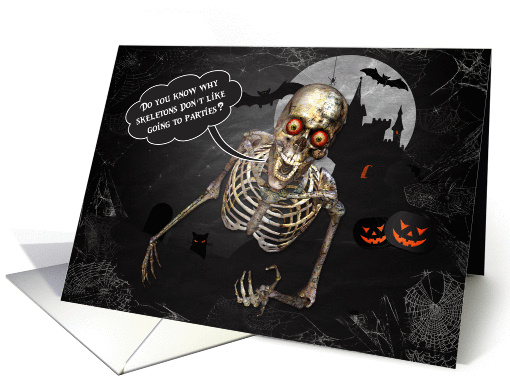 Halloween Skeleton Tells a Funny Joke Graveyard Scene card (1319918)
