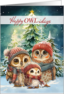 Trendy Owl in Red and Green Christmas Joy card