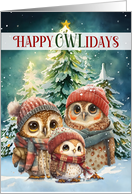 Happy OWLidays Woodland Creatures card