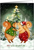 Christmas Squirrel Couple in Love for the Holiday card
