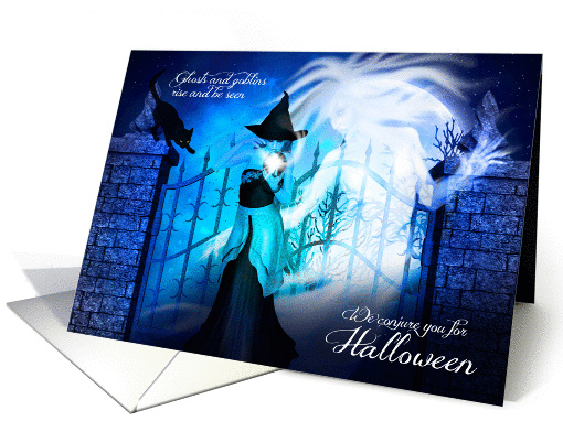 Witch Conjures Ghosts for a Halloween Party card (1337502)