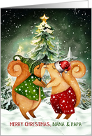 for Nana and Papa on Christmas Squirrels in Love Santa Hats card