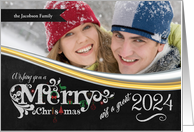2024 Christmas Chalkboard Theme Silver and Gold Custom Photo card