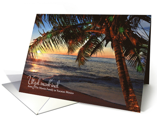 Mayan Utzul Mank'inal Christmas Lit Palm Tree on the Beach Blank card