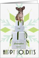 Custom Papillon Dog Green Snowflake Holiday Packages card