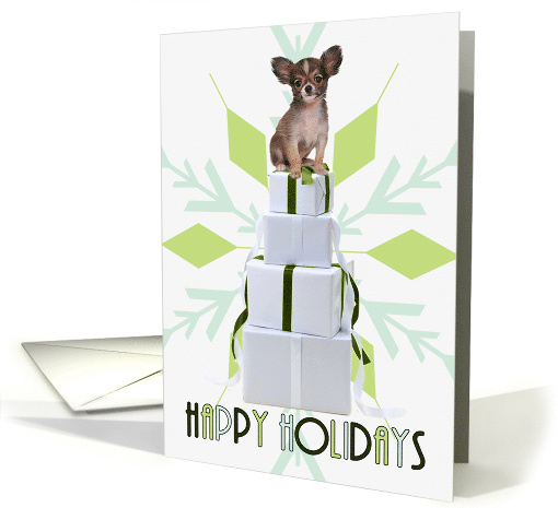 Papillon Dog Green Snowflake Holiday Blank Inside card (1348086)