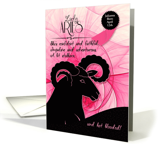 Aries Birthday for Her in Pink and Black Zodiac Custom card (1354146)