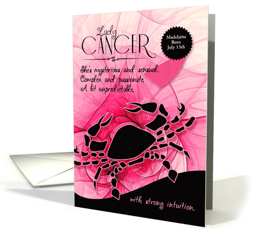 Cancer Birthday for Her in Pink and Black Zodiac Custom card (1354996)