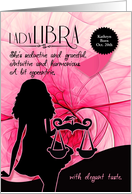 Libra Birthday for Her in Pink and Black Zodiac Custom card