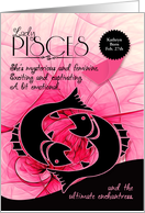 Lady Pisces Birthday Pink and Black Feminine Zodiac Custom card