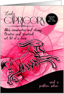 Lady Capricorn Birthday Pink and Black Feminine Zodiac Custom card