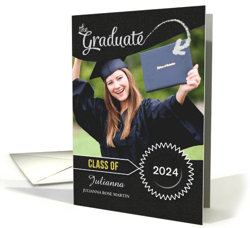 Graduation Announcement Chalkboard Theme Grad Photo card (1365800)