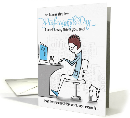 Funny Administrative Professionals Day Office Worker with Cat card