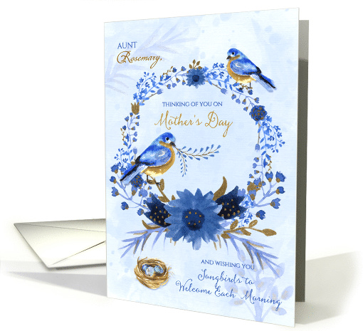 for Aunt on Mother's Day Blue Bird Blue Floral Garden Theme card