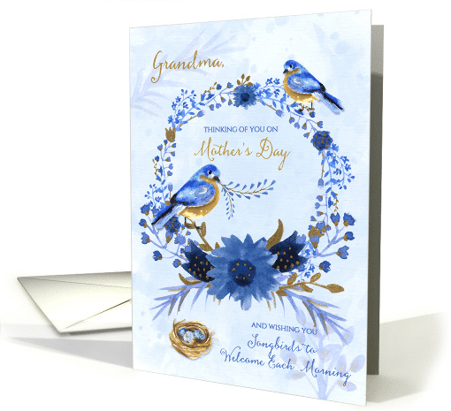for Grandma on Mother's Day Blue Bird Blue Floral Garden Theme card