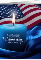 Veterans Day American Flag with Blue Candle card