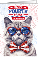 for Grandson 4th of July Cute Patriotic Cat card