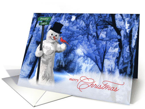 Snowman and Red Cardinal Christmas on Frosty Lane card (1392652)