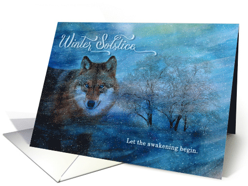 Winter Solstice Blue Wolf in the Snow card (1402272)