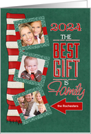 The Best Gift is Family 2024 Chalkboard Holiday 3 Photo Custom card