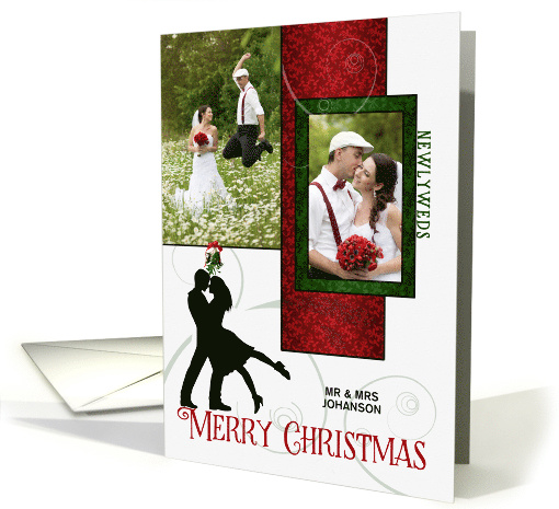 from the Newlyweds 1st Christmas Elegant Damask 2 Photo Custom card