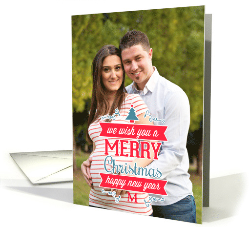 Red and Blue Wish You A Merry Christmas Word Art custom card (1405634)