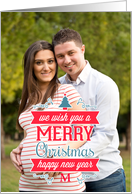 Red and Blue Wish You A Merry Christmas Word Art custom card