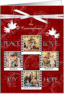 Holiday Red Plaid with White Ribbon and Doves 4 Photos Custom card