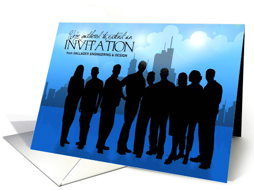 Skyline and Employee Silhouettes Custom Business Invitation card