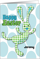 for Boy on Easter Green Gingham Checked Bunny Custom Name card
