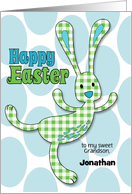 for Grandson on Easter Green Gingham Checked Bunny Custom Name card