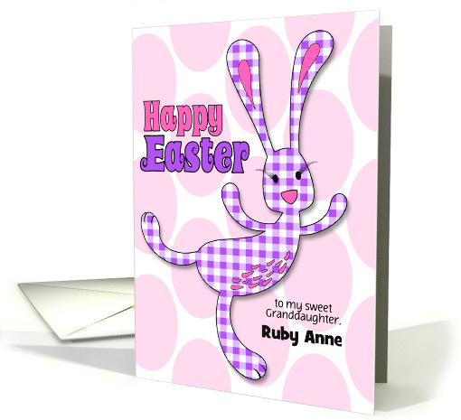 for Granddaughter on Easter Purple Gingham Bunny Custom Name card