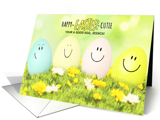 for Little Girl on Easter Colored Eggs with Smiley Faces card