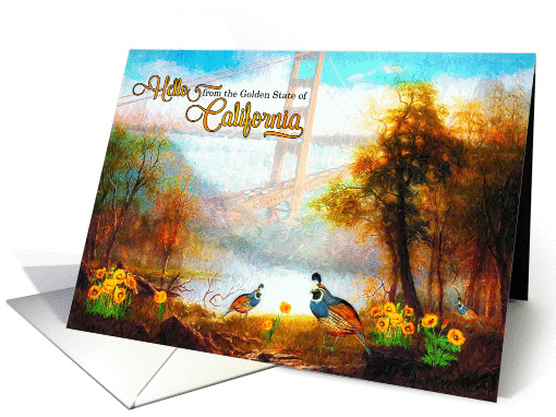 Hello from California Quail Poppies and Golden Gate card (1436130)