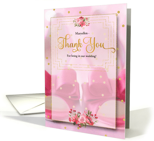 Custom Bridal Thank You Pink Wedding Shoes and Golden Hues card