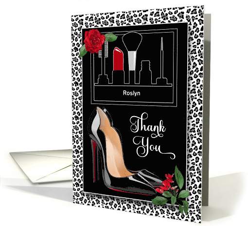 Wedding Make Up Artist Thank You Silver Cheetah Print with Red card