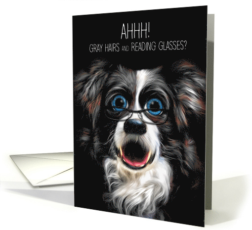 Funny Border Collie with Reading Glasses and Gray Hair card (1441230)