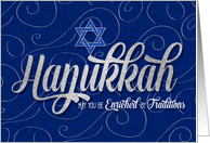 Hanukkah with Star of David in Blue and Silver Swirls card