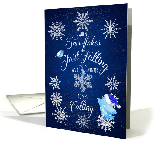 Winter Snowflakes and Bluebirds Holiday Chalkboard Style card