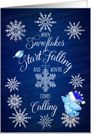 Winter Snowflakes and Bluebirds Holiday Chalkboard Style card
