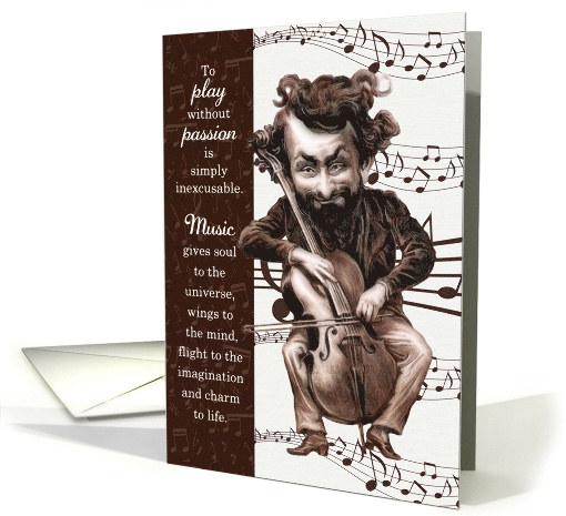 Music Teacher Retirement Funny Vintage Cello Caricature card (1452512)