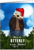 River Otter in a Santa Hat Otterly Terrific Holiday card