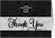 Business Thank You Round LOGO in Classic Black Damask card