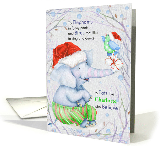 for Tots on Christmas - Watercolor Elephant and Bird card (1459074)