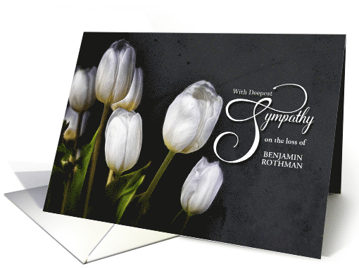 Sympathy White Tulip Bouquet with Custom Name card (1470206)