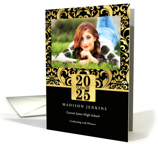 Class of 2025 Graduation Photo in Gold Effects and Black card