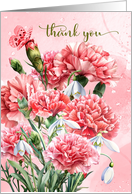 Thank You Pink Carnations and Snowdrops with Butterfly card
