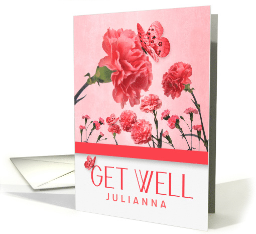 Custom Get Well Salmon Pink Carnation Botanical Garden card (1481998)